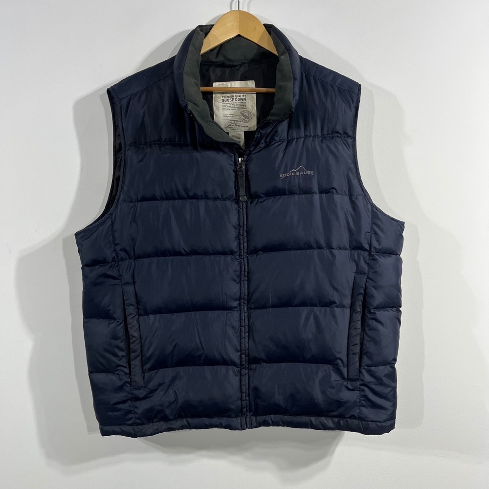 Eddie Bauer Womens XL Navy Blue Goose Down Puffer Vest Full Zip Quilted Outdoor